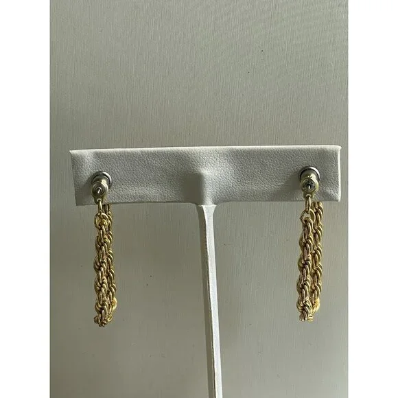 Vintage Signed NAPIER Rope HOOP Gold-tone Pierced Earrings - Picture 6 of 6